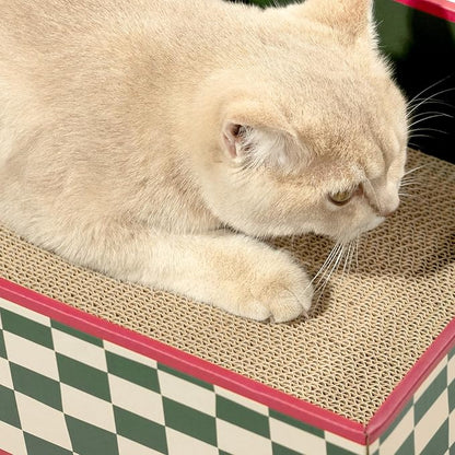 Cat Scratcher Box with 3-Layer Corrugated Pad, Heavy-Duty Double-Sided Cardboard Scratching Board & Bed, Checkered Design, for Cats, Large