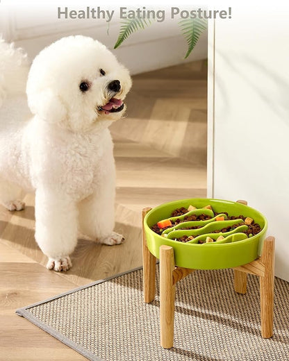 Ceramic Slow Feeder Dog Bowls Elevated, 2.0 Cups Dog Slow Feeder for Medium and Large Dogs, 30oz, 8in, Lime Green