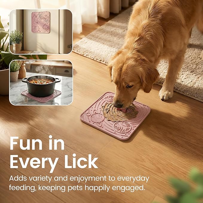 OHMO Lick Mat for Dogs and Cats(Large, Mars&Coral, 2pcs) Enrichment Accessories Toy Space Star Easy Clean Pet Slow Feeder/Suction Cups, Licking Pad for Anxiety Relief and Boredom Reduction