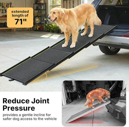 Veehoo Telescoping Dog Ramp for Car Truck SUV, 71" Long 20" Wide Lightweight Aluminium Pet Ramps with Non Slip Surface for Large Dogs, Portable Compact Outdoor Ramp for Dog to Get in Car, Up to 110lbs