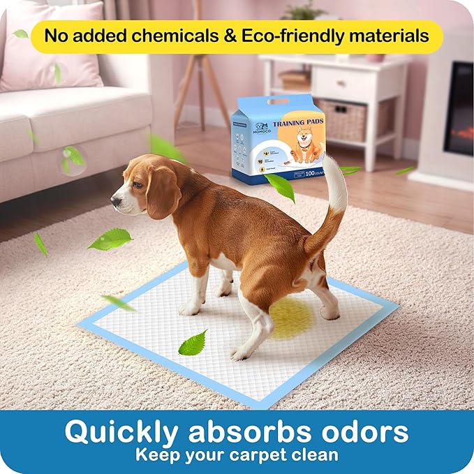 MoMoCo Puppy Pads 23" x 23", 6-Layer Super Absorbent Dog Pee Pads, Leak-Proof Dog Training Pads for Hardwood Floors & Apartments, Flash-Dry Disposable Potty Pads for Puppies & Senior Dogs, 100 Count