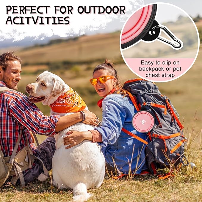 Collapsible Dog Bowls for Travel, 2-Pack Dog Portable Water Bowl for Dogs Cats Pet Foldable Feeding Watering Dish for Traveling Camping with Carabiners, BPA Free (Purple&Pink, Large)