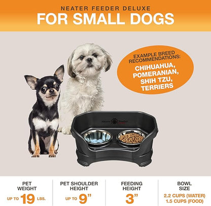 Neater Pet Brands Neater Feeder Deluxe Mess Proof Dog Bowls Elevated for Small Dogs Under 19 lbs, Made in USA, No Spill Raised Dog Food Bowl Stand Feeding Station, Food and Water Bowl Set, Black