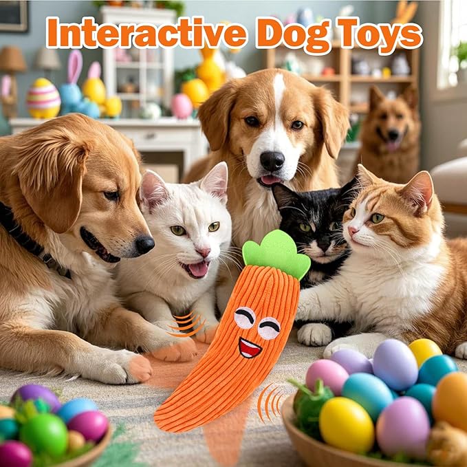Mity rain Interactive Dog Toys - Easter Carrot Toys for Small Medium Large Dogs, Moving Pet Toy to Keep Them Busy for Boredom, Floppy Smart Motion Activate Enrichment, Rechargeable