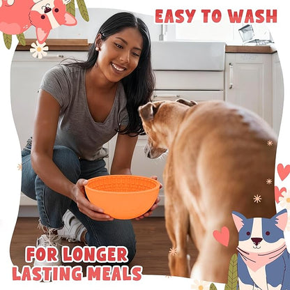 4 Pcs Dog Enrichment Lick Bowls Silicone Freeze Bowls Interactive Cat Licking Mats Slow Feeders Includes 2 Pcs Brush for Pet Boredom Anxiety Relief,Oral Health,Wobble or Stay Put Freeze Feeder