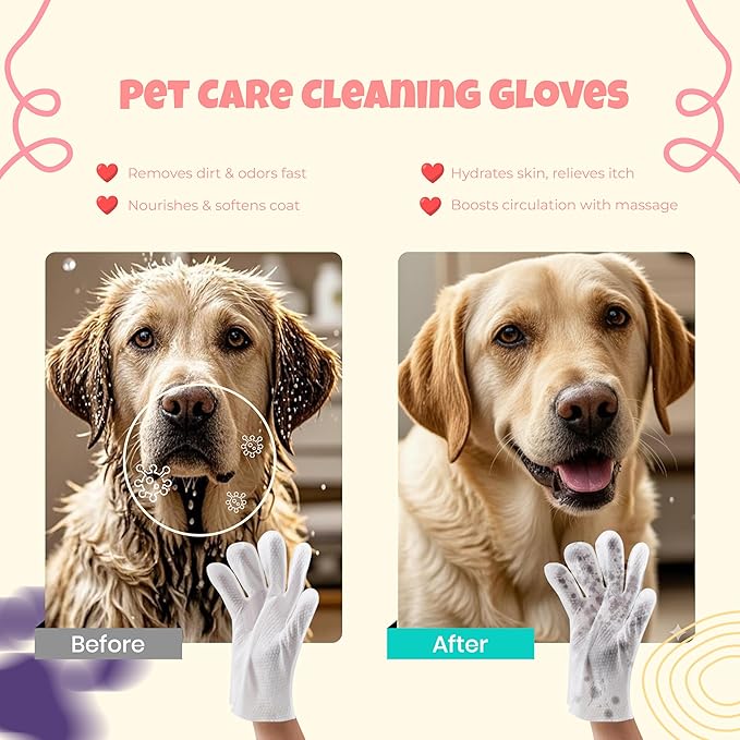 Pet Glove Wipes for Dogs & Cats, No Rinse Full Body Cleaning Large Gloves (9.84 x 9.05 inch), Gentle Grooming for Paws Face Ears Eyes Coat, Alcohol Free, 20 Count