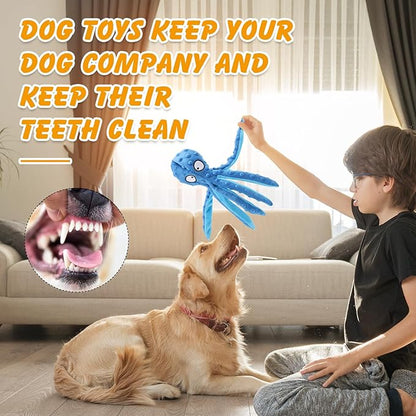 2 Pcs Octopus Dog Toys, No Stuffing Squeaky Dog Toys Chew Toys for Dogs Puppy Toys Indestructible Dog Toy for Small & Medium & Large Dogs (Blue,Purple)