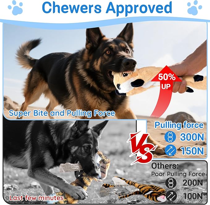 5-Pack Fluff-Free Squeaky Dog Toys - Crinkle No-Stuffing Body & Lightly Filled Head with Treat Hiden Pocket, Dog Toys Bundle for Aggressive Chewers Small Medium Large Dogs to Keep Them Busy