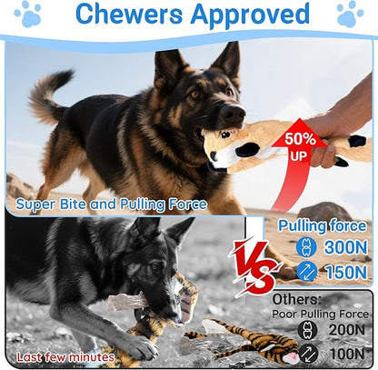 5-Pack Fluff-Free Squeaky Dog Toys - Crinkle No-Stuffing Body & Lightly Filled Head with Treat Hiden Pocket, Dog Toys Bundle for Aggressive Chewers Small Medium Large Dogs to Keep Them Busy