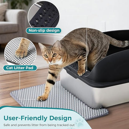 OLIXIS Stainless Steel Cat Litter Box with Lid, Large Cat Litter Box for Big Cats, High Wall Sides, Anti-Urine Leakage, Easy Cleaning, Scoop and Mat Included, Black