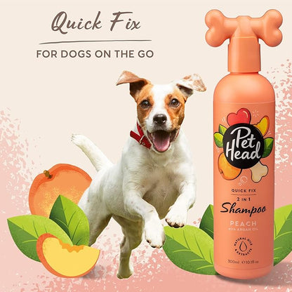 Pet Head Quick Fix 2 in 1 Dog Shampoo and Conditioner | Peach Scent | Dog Shampoo for Smelly Dogs | Nourishes and Softens Coat & Skin | Vegan | Gentle Formula for Puppies | Made in USA | 16fl oz.