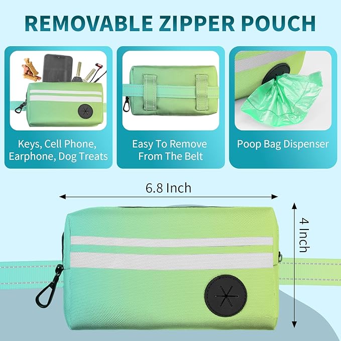 Hands Free Dog Leash with Removable Zipper Pouch, Dual Padded Handles and Durable Bungee for Walking, Jogging and Running-Your Dog (Large, 35-140 lbs-Cyan