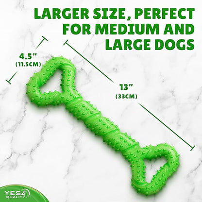 YES4QUALITY Dog Chew Toy - Durable Chew Bone for Medium & Large Dogs - 13", Green - Tough Rubber Tug-of-War Bone Pet Toy for Aggressive Chewers - Bumpy Design for Puppy Teething