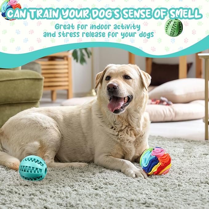 3 Pcs Puppy Chew Toys Snuffle Mat Dog Puzzle Toys Dog Treat Balls to Keep Them Busy Pet Interactive Foraging Training Ball for Small Medium Breed Teething Cleaning Intellect Training