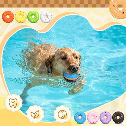 16 Pcs Latex Squeaky Dog Toys Donut Small Dogs Squeaky Chew Toys for Aggressive Chewers Soft Interactive Fetch Play No Stuffing Durable Teething Items for Small Puppy