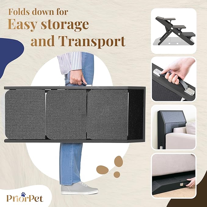Dog ramp for Couch – Non-Slip, Sturdy Build Foldable Dog ramp – Supports up to 200lbs – Adjustable 7'' to 20'' – Landing Platform Seamlessly Connects – Birchwood Pet Ramp for Small Dogs –Black