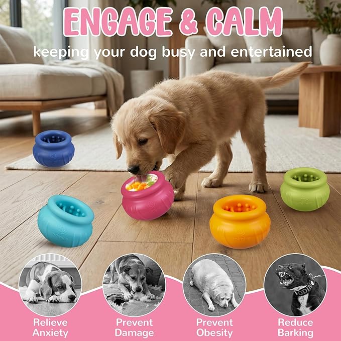 Wobbly Dog Enrichment Lick Toy, Stuffable Frozen Lick Bowl to Keep Dogs Busy, Long-Lasting Interactive Treat Dispensing Dog Toy, Silicone Fetch Catch Chew Toy(Rose,S)