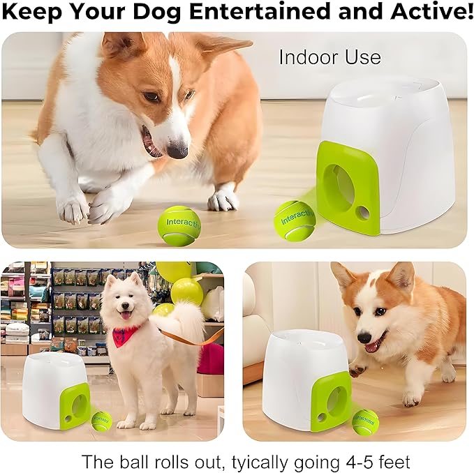 Multifunctional Dog Interactive Fetch and Treat Toy, Dog Feeder and Toy Ball，Multipurpose Dog Treat Dispenser, Tennis Toy with Rewards for Small and Medium Size Dogs