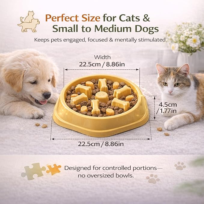 Slow Feeder Bowl for Small & Medium Cats & Dogs - Durable Slow Feeding Bowl with Non-Slip Base - Anti-Choking Puzzle Food Bowl for Dogs That Helps Mental Stimulation & Reduces Fast Eating-Pink