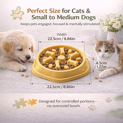 Slow Feeder Bowl for Small & Medium Cats & Dogs - Durable Slow Feeding Bowl with Non-Slip Base - Anti-Choking Puzzle Food Bowl for Dogs That Helps Mental Stimulation & Reduces Fast Eating-Pink