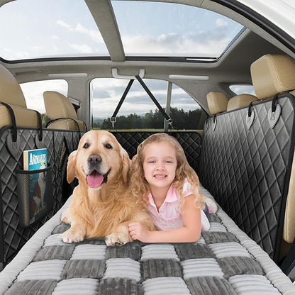 Backseat Extender Pet Bed Mat, Deluxe Dog Bed for Car Back Seat, Non-Slip Dog Mat for Truck Back Seat Cover with Hard Bottom, Plaid Backseat Dogs Bed for Car Trucks SUVs (57.8" * 26.7" inch)