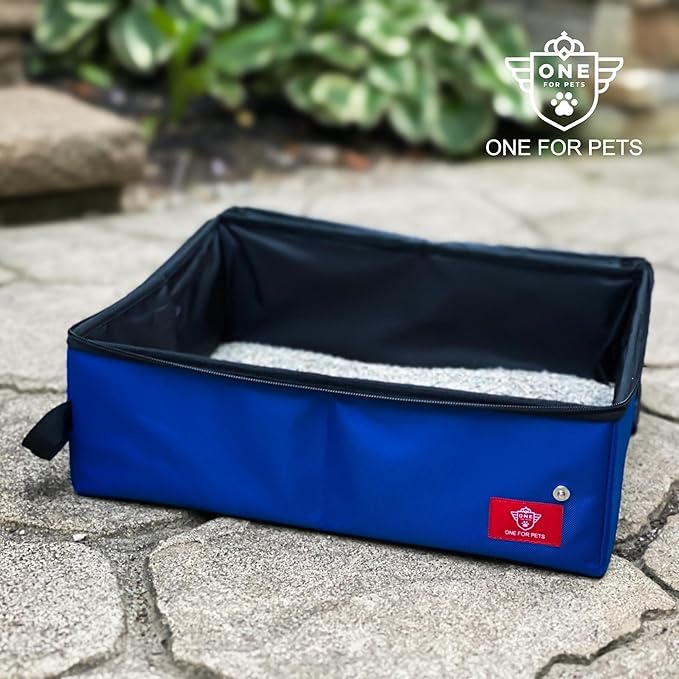 One for Pets Portable 2-in-1 Double Pet Kennel/Shelter, Fabric, Black/Royal Blue 20"x20"x39" - Car Seat-Belt Fixture Included (Litter Box)