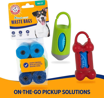 Arm & Hammer Easy-Tear Disposable Dog Poop Bag Refills, Fresh Scent Odor Control, Blue, 90 Dog Poop Bags 7 x 2.5 Inches