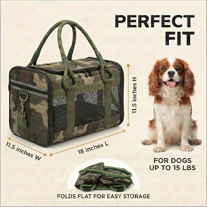 Soft-Sided Dog & Pet Carrier | for Car Rides, Trains, Errands & Daily Outings | Fits Pets Up to 15 lbs | 18" L x 11.5" H | Yorkies, Chihuahuas, Toy Poodles, Maltese & More