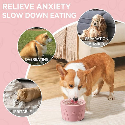 Dog Slow Feeder Lick Bowl, Anxiety Relief Dog Licking Mat Treat Dispenser, Non-Slip Anti-Choking Slow Eating Lick Bowl for Small Medium and Large Breed Dogs, BPA Free Silicone