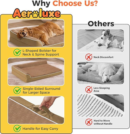Dog Bed Large Sized Dogs, XXL Orthopedic Dog Bed for Large Dogs, Waterproof Pet Bed with Washable Removable Cover, L-Shaped Pet Couch with Portable Handle 48"x35"x7.5", Camel