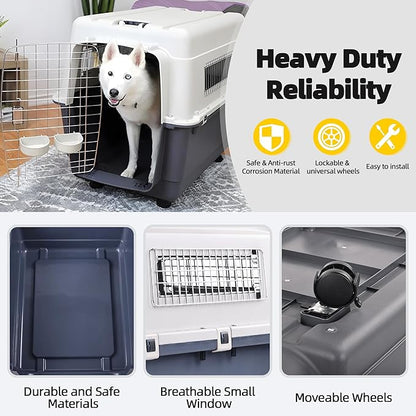 Elevon Plastic Kennels, Plastic Dog Crate, Airline Approved Pet Carrier for Dogs and Cats Longer Traveling, L