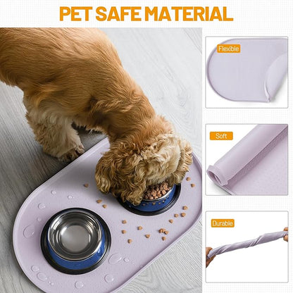 Hubulk 100% Waterproof Silicone Pet Feeding Mat with Raised Edge for Food and Water, Dog Bowl Mats, Cat Bowls Placemat with High Lip Protects Floor for Cats and Dogs (Dove, 16" L x 10" W)