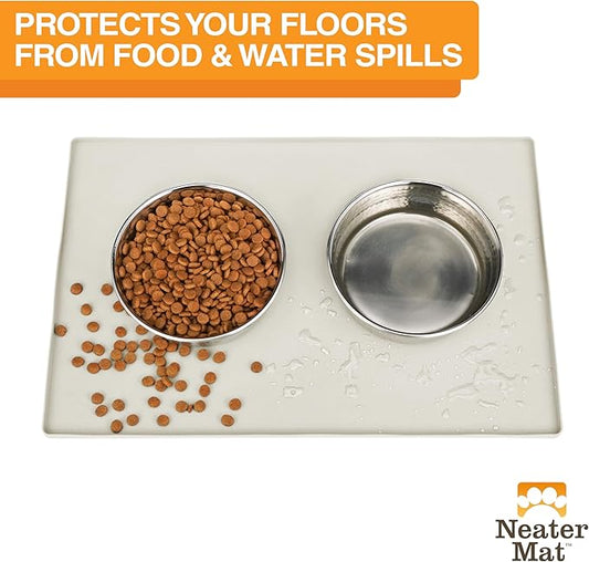 Neater Pet Brands Neater Mat Pet Mats for Food and Water, Cat & Dog Bowl Mat Waterproof Silicone, Feeding Tray, Dog Food Mats for Floors, Placemat w/Raised Edge for Under Bowls, 24" x 16", Cream