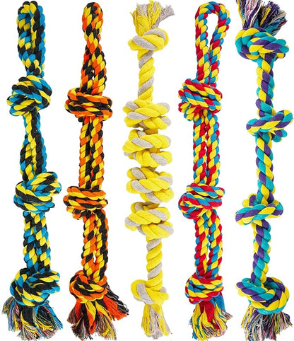 All Large Dog Rope Toys for Aggressive Chewers, 5 Nearly Indestructible Various Tough Rope Toys for Large and Medium Breed, 100% Cotton for Teeth Cleaning, Tug of War, No Small Type