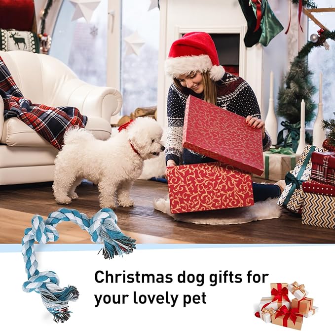 SZEE 2Pcs Dog Rope Toys for Small Breeds, 14 in 3 Knots Chew Rope Toy for Dogs, Pull Toy for Tug of War, Energy Release, Boredom Relief and Teeth Cleaning (Green & Blue)