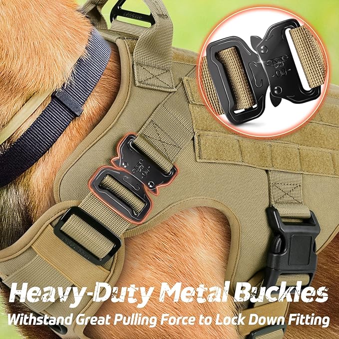 rabbitgoo Tactical Dog Harness Medium Sized, Heavy Duty Pet Harness with Handle, No-Pull Service Vest Medium Breed, Adjustable Military Dog Vest for Training Hunting Walking, Brown, M