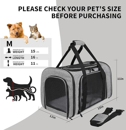 Carriers Soft-Sided Pet Carrier for Medium Large Cats Dogs 15lbs 20lbs,Ventilated Design,Portable Carry Handle,Collapsible Carrier for Kitten Puppy(X-Large,Grey&Black)