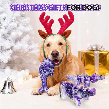 Dog Chew Toys for Aggressive Chewers,3 PCS Tough Dog Toys for Medium and Large Breed, Real Bacon Flavored Best Dog Toys to Keep Them Busy, Reduce Boredom, Hard Dog Bones for Teeth Cleaning (Purple)
