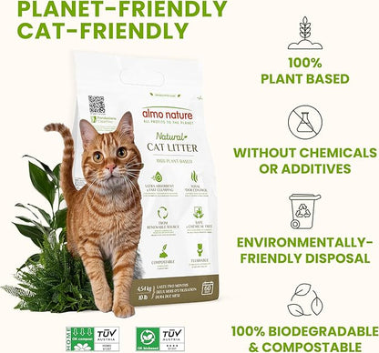 Natural Unscented Cat Litter - 10 lbs - Plant-Based, Clumping, Biodegradable, Non-Toxic, Compostable, Eco-Friendly, Odor Control, Low Dust, Safe for Cats & Kittens. (Pack of 2)