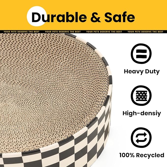 Large Oval Cat Scratcher Bowl, Cardboard Cat Scratching Pad & Lounge Bed, High-Density Reversible Cat Nest for Large Indoor Cats, Furniture Protector with Ergonomic Curve, Gift Catnip Included