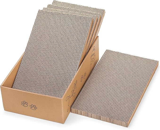 Nicunom 5 Packs in 1 Cat Scratcher with Box, Large Cat Scratching Boards Cardboard Box Reversible Cat Scratch Pads for Indoor Cats, Cat Scratch Cardboard for Rest and Play