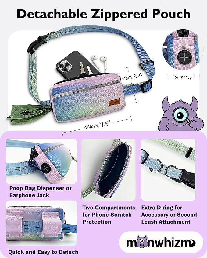 Stylish Car‑Safe Hands‑Free Bungee Dog Leash with Adjustable Waist Belt & Seat‑Belt Hook – Reflective No‑Pull Leash with Zipper Pouch for Running, Hiking & Travel (Powder Blue Gradient)