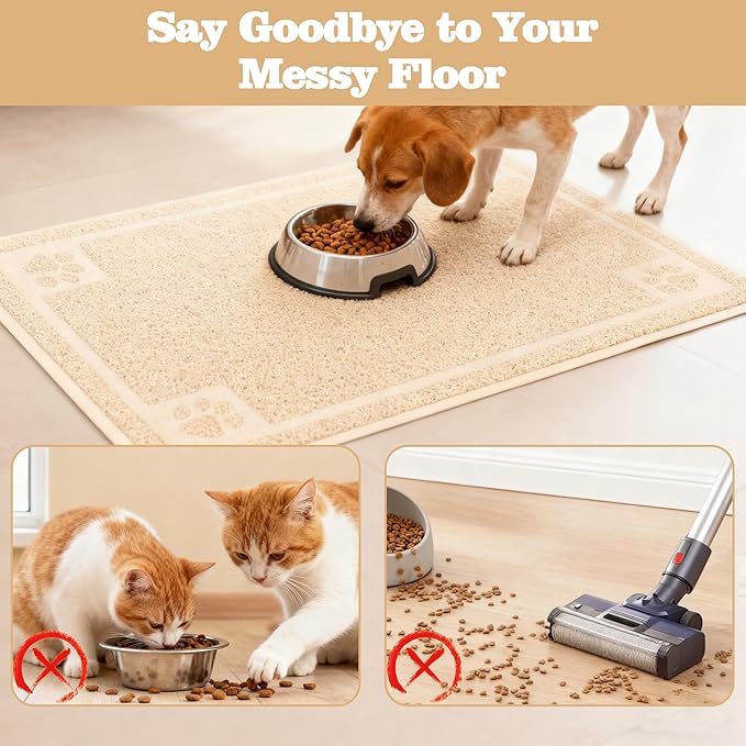 Darkyazi Pet Feeding Mat Large for Dogs and Cats,24"×36" Flexible and Easy to Clean Feeding Mat,Best for Non Slip Waterproof Feeding Mat (Beige)