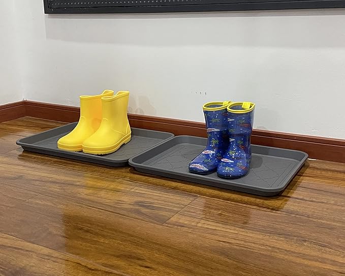 PetLike Boot Tray for Entryway Indoor, Pet Food Mat, 16.7 x 12.8 inch 2 Packs, Waterproof Shoe Tray for Indoor and Outdoor, Multi-Purpose Traysfor Boots, Shoes, Pets, Garden