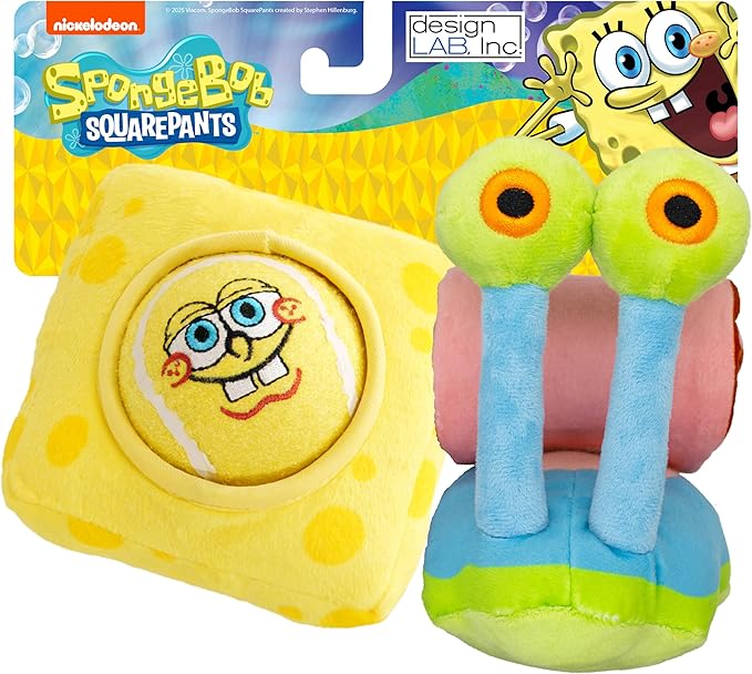 design LAB, Inc. Spongebob Squarepants Official Merchandise | Plush Dog Toys | Spongebob & Gary the Sea Snail (Value 2-Pack) Nesting Toy Tennis Ball & Soft Hide and Seek Treat Dispenser