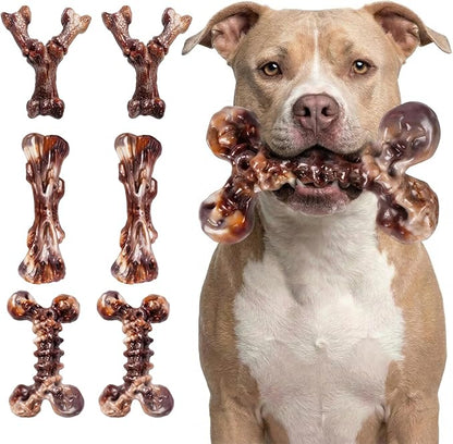 6-Pack Heavy Duty Nylon Dog Chew Toys for Medium Large Dogs, Bacon Flavor, Pure Nylon for Aggressive Chewers, Reduces Boredom, Varied Shapes, Designed for 25-90 lbs Breed Sizes