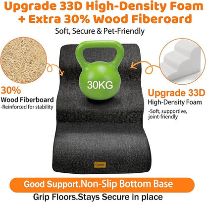 Gimars 30D High-Density Foam & Extra-Wide, Stable 3-Step Dog Stairs, 40cm High Pet Stairs with Washable Cover & Non-Slip Base, Portable Ramp for Small Dogs to Sofa, Bed, Couch, Car