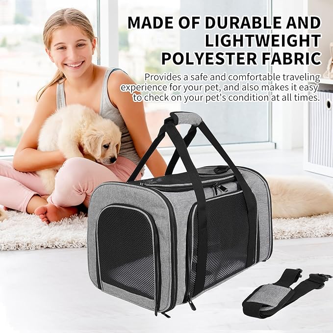Carriers Soft-Sided Pet Carrier for Medium Large Cats Dogs 15lbs 20lbs,Ventilated Design,Portable Carry Handle,Collapsible Carrier for Kitten Puppy(X-Large,Grey&Black)