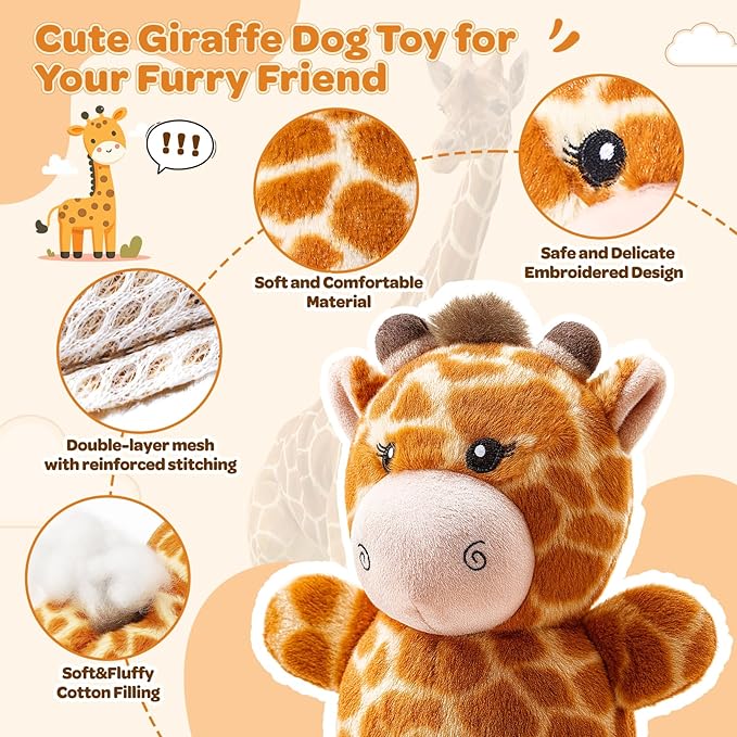 Dog Toy for Small & Medium Puppies – Squeaky Plush Giraffe with Crinkle, Cute Stuffed Puppy Toy for Boy & Girl Dogs, Birthday Gift to Keep Them Busy and Relieve Boredom