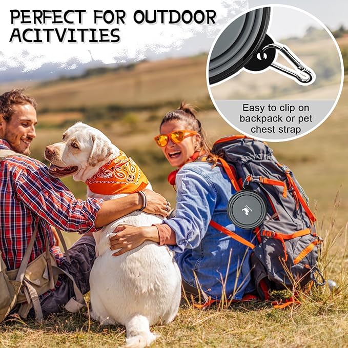 Collapsible Dog Bowls for Travel, 2-Pack Dog Portable Water Bowl for Dogs Cats Pet Foldable Feeding Watering Dish for Traveling Camping with Carabiners, BPA Free (Grey&Navy, Large)